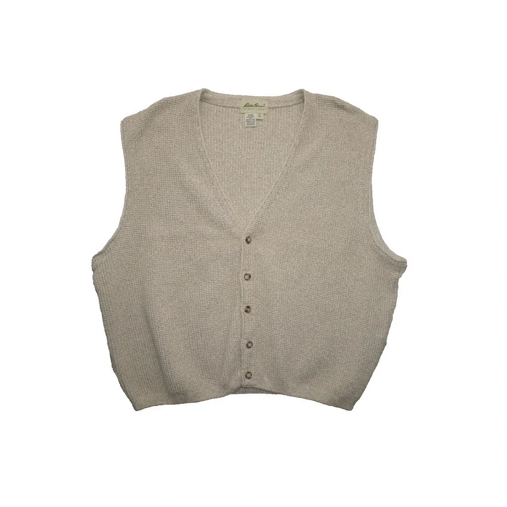 Eddie Bauer USA Made 100% Cotton Knit Sweater Vest Men’s XL Beige Vintage